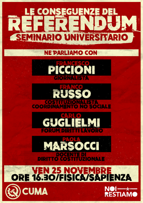 Seminario universitario sul referendum: venerdì, ore 16.30, a Fisica (La Sapienza)