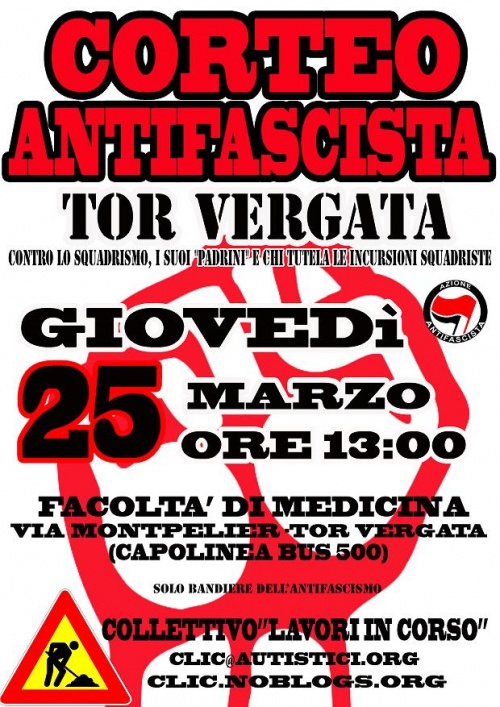 Corteo antifascista a Tor Vergata – Giovedì 25 marzo, ore 13